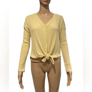 Yellow Button-Up Tie Front Cardigan size S